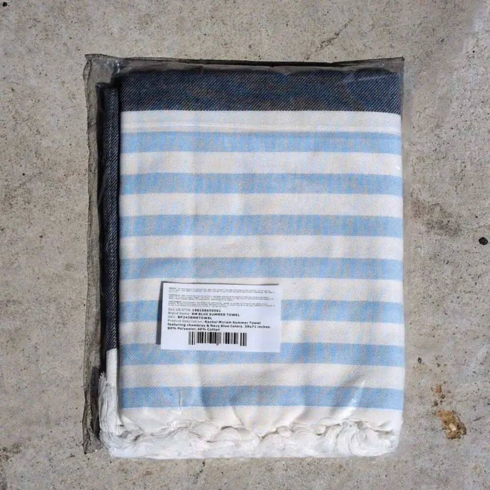 NWT Rachel Miriam Positano Towel Blue White Stripe Turkish-Style Beach Summer